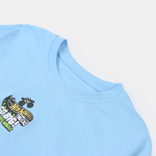 Boys Jersey/Terry T-Shirt (Hot Wheels) - Light Blue