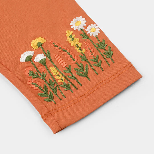 Girls Lycra Jersey Embroidered Tights (Gardenia) - Brown