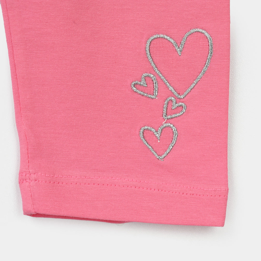 Girls Lycra Jersey Tights (Pink Silver Heart) – Pink