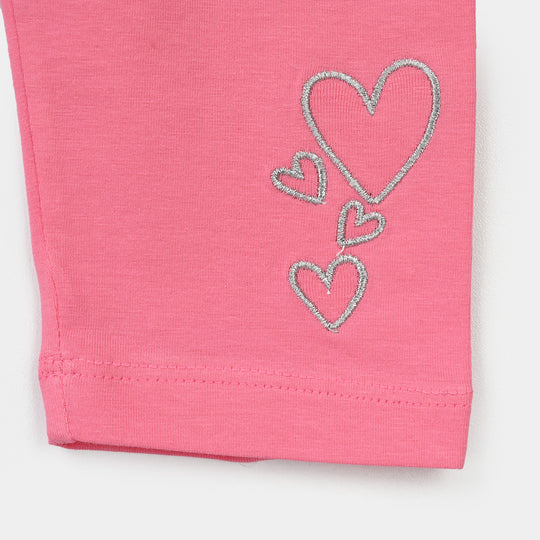 Girls Lycra Jersey Tights (Pink Silver Heart) – Pink