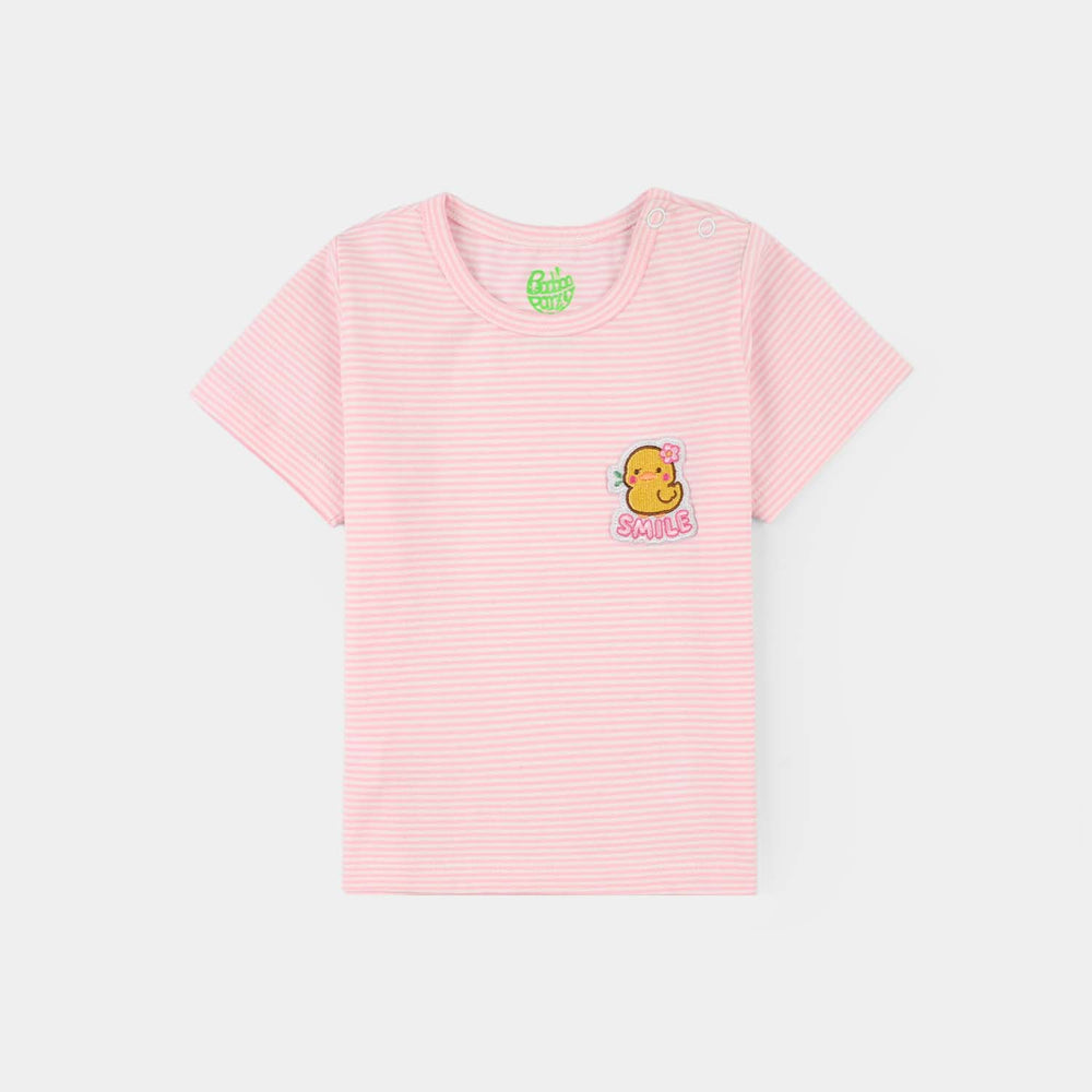Infant Girls Yarn Dyed T-Shirt - Pink/White