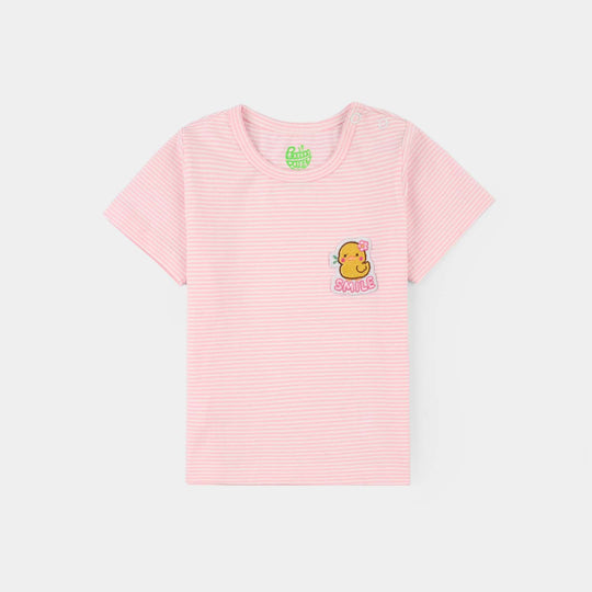 Infant Girls Yarn Dyed T-Shirt - Pink/White