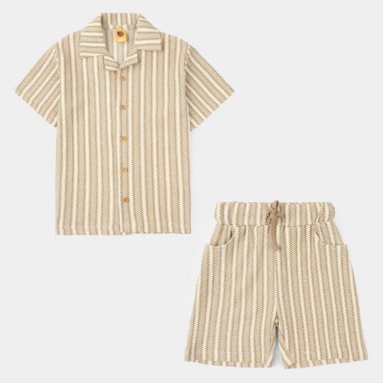 Boys Jacquard 2 Piece Suit Resort-Brown.White
