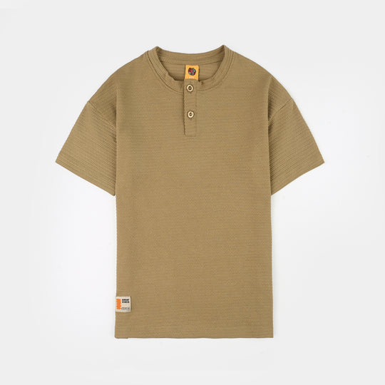Boys Jacquard T-Shirt (Great Vibes) - Brown