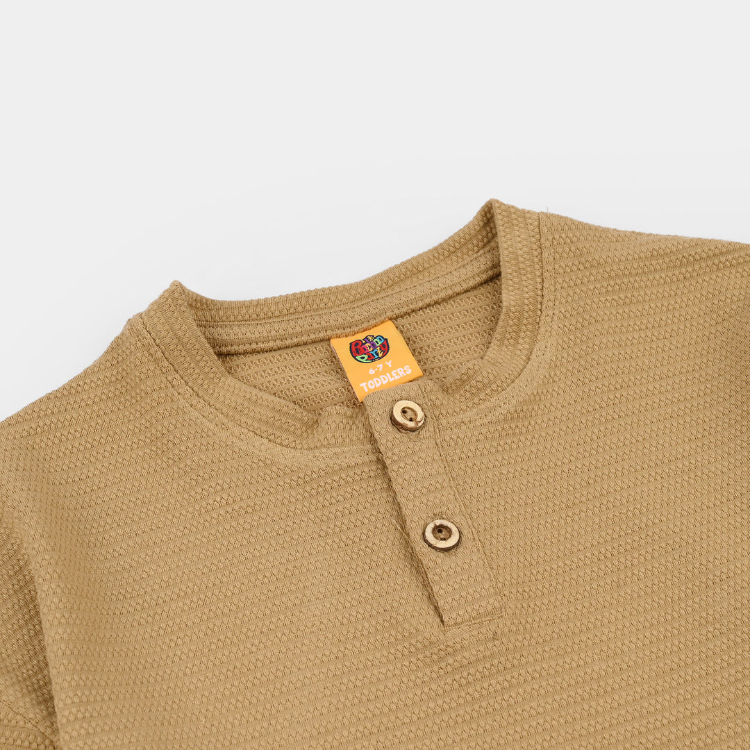 Boys Jacquard T-Shirt (Great Vibes) - Brown