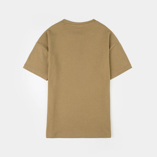 Boys Jacquard T-Shirt (Great Vibes) - Brown