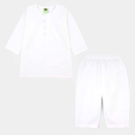Infant Boys Cotton Poplin Kurta Pajama (Kali) - White
