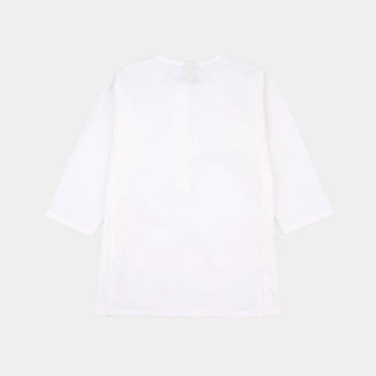 Infant Boys Cotton Poplin Kurta Pajama (Kali) - White