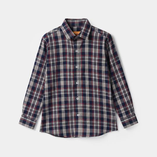 Boys Yarn Dyed Checked Shirt - Blue