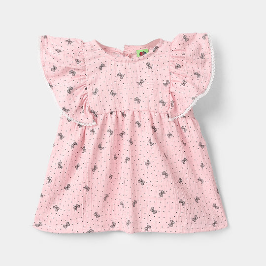 Infant Girls Poly Crinkle Casual Top (Polka Dots) - Pink