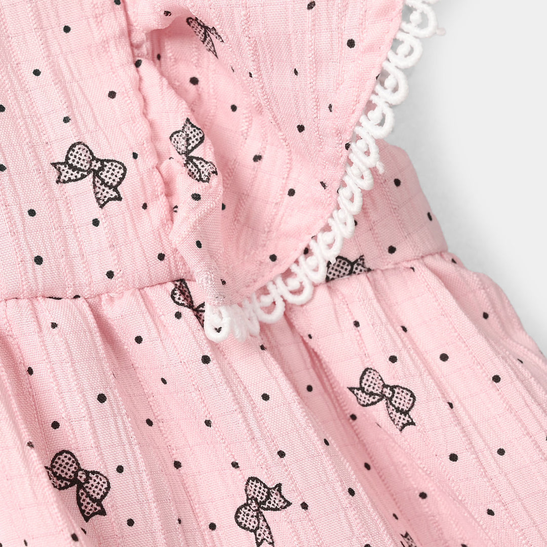 Infant Girls Poly Crinkle Casual Top (Polka Dots) - Pink