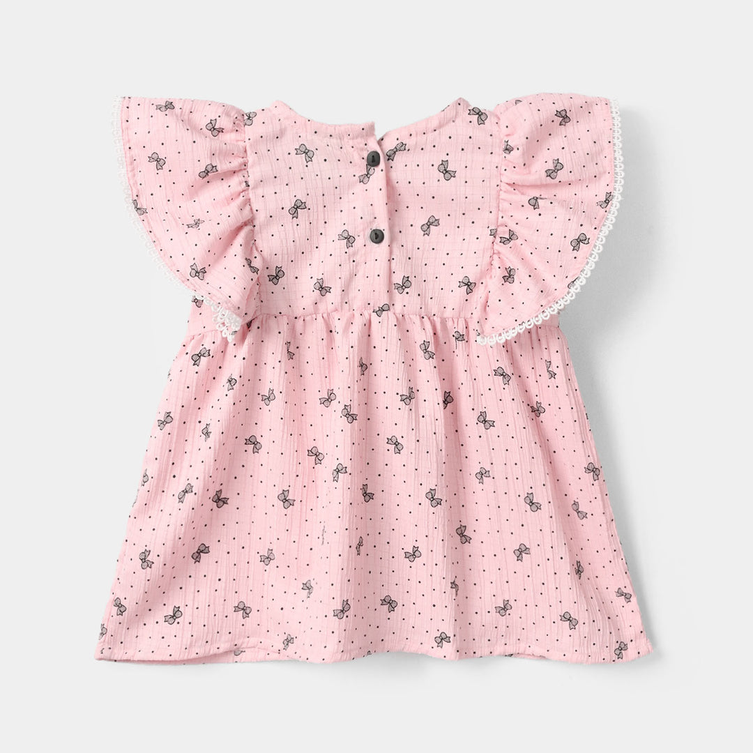 Infant Girls Poly Crinkle Casual Top (Polka Dots) - Pink