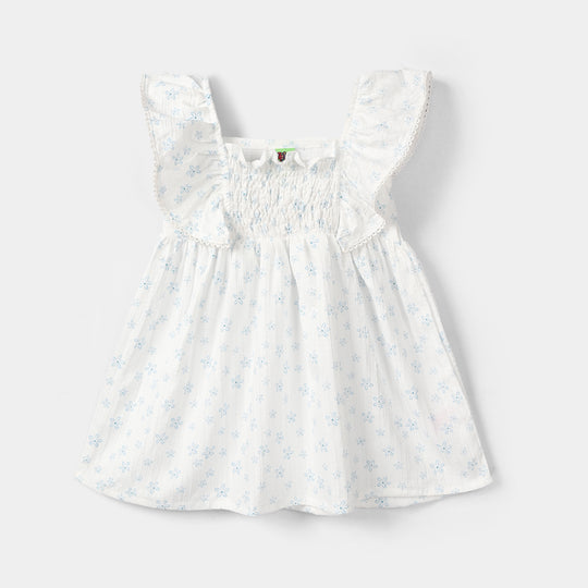 Infant Girls Poly Crinkle Casual Frock – White