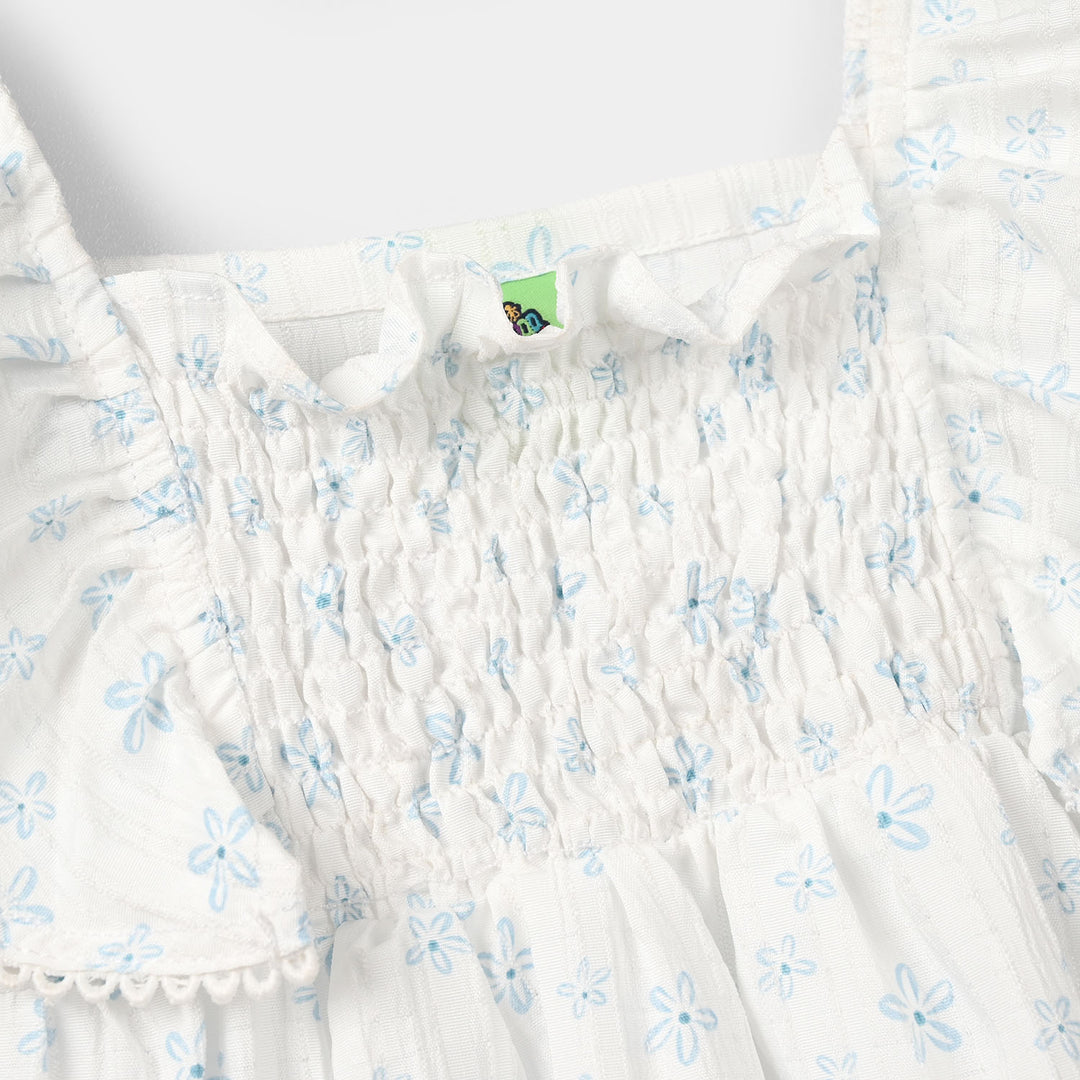 Infant Girls Poly Crinkle Casual Frock – White