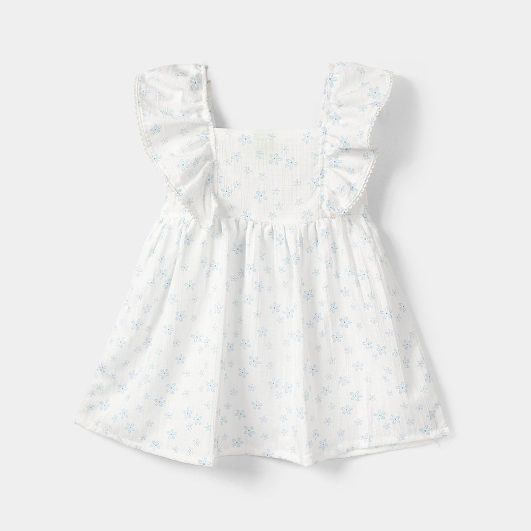 Infant Girls Poly Crinkle Casual Frock – White