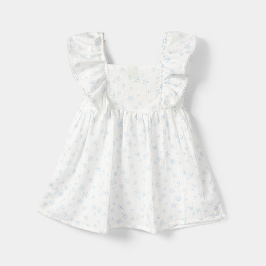 Infant Girls Poly Crinkle Casual Frock – White