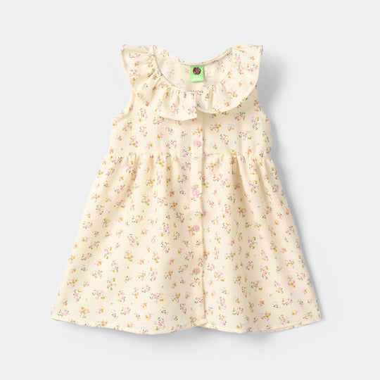 Infant Girls Poly Crinkle Causal Frock - Off White