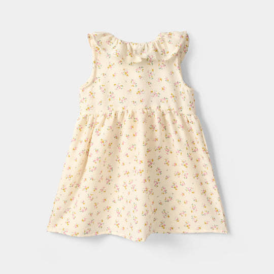 Infant Girls Poly Crinkle Causal Frock - Off White