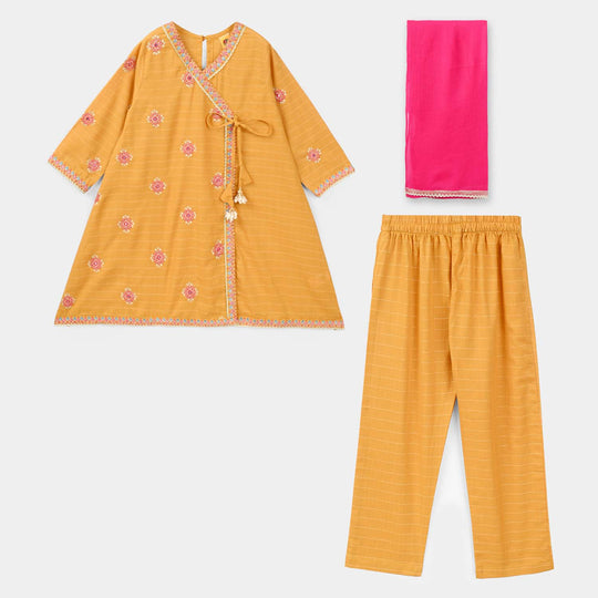 Girls Dobby 3-Piece Set (Sangeet) – Mustard