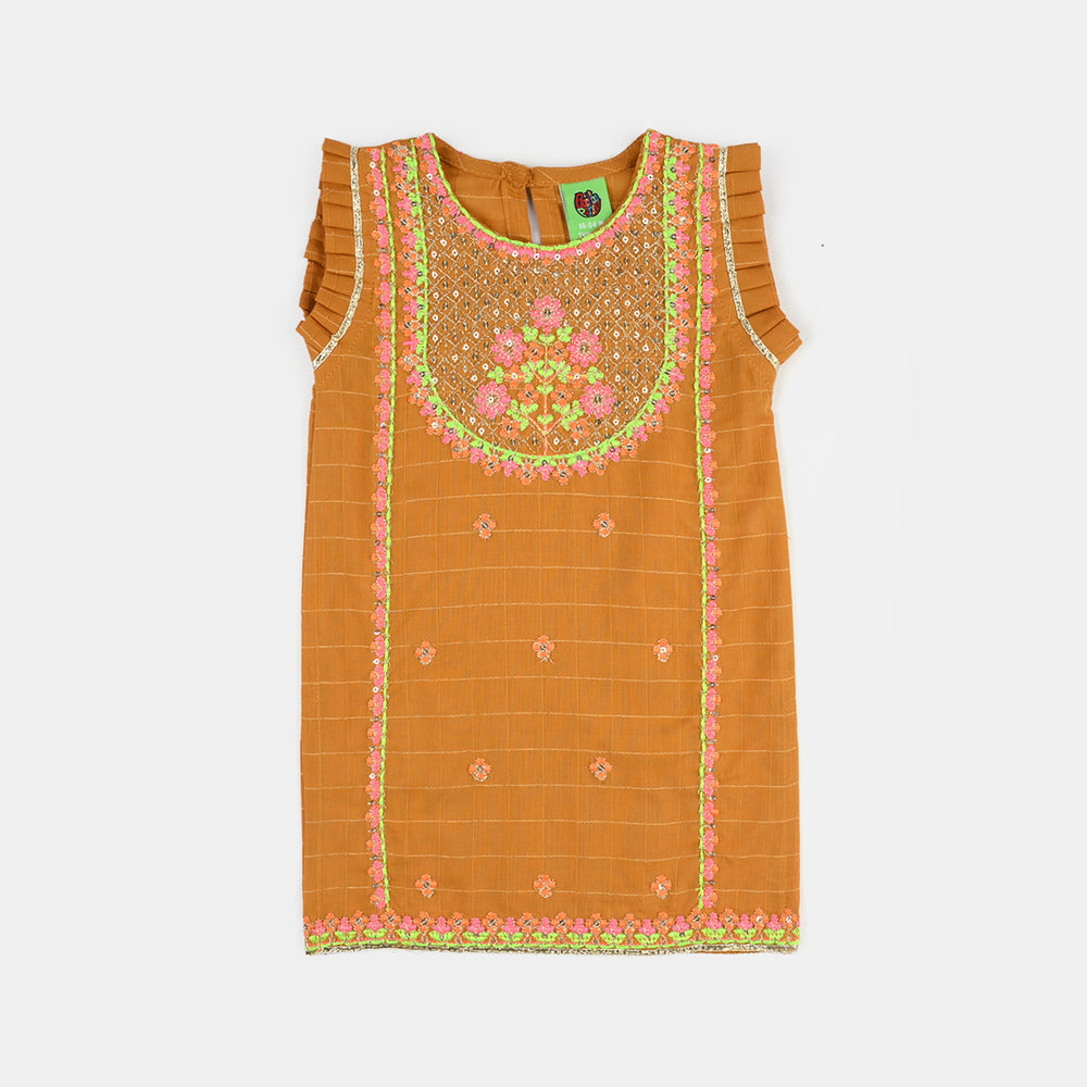 Infant Girls Embroidered Dobby 2Pcs - Mustard