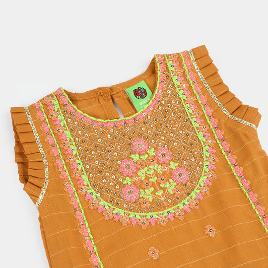 Infant Girls Embroidered Dobby 2Pcs - Mustard