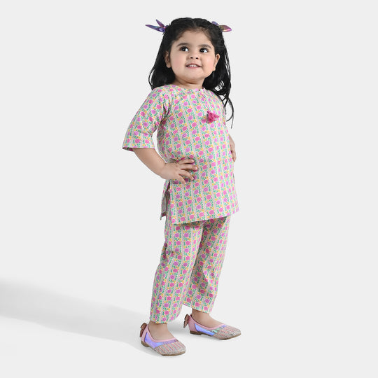 Infant Girls Cotton Printed 2-Piece Set (Rose) - Multi