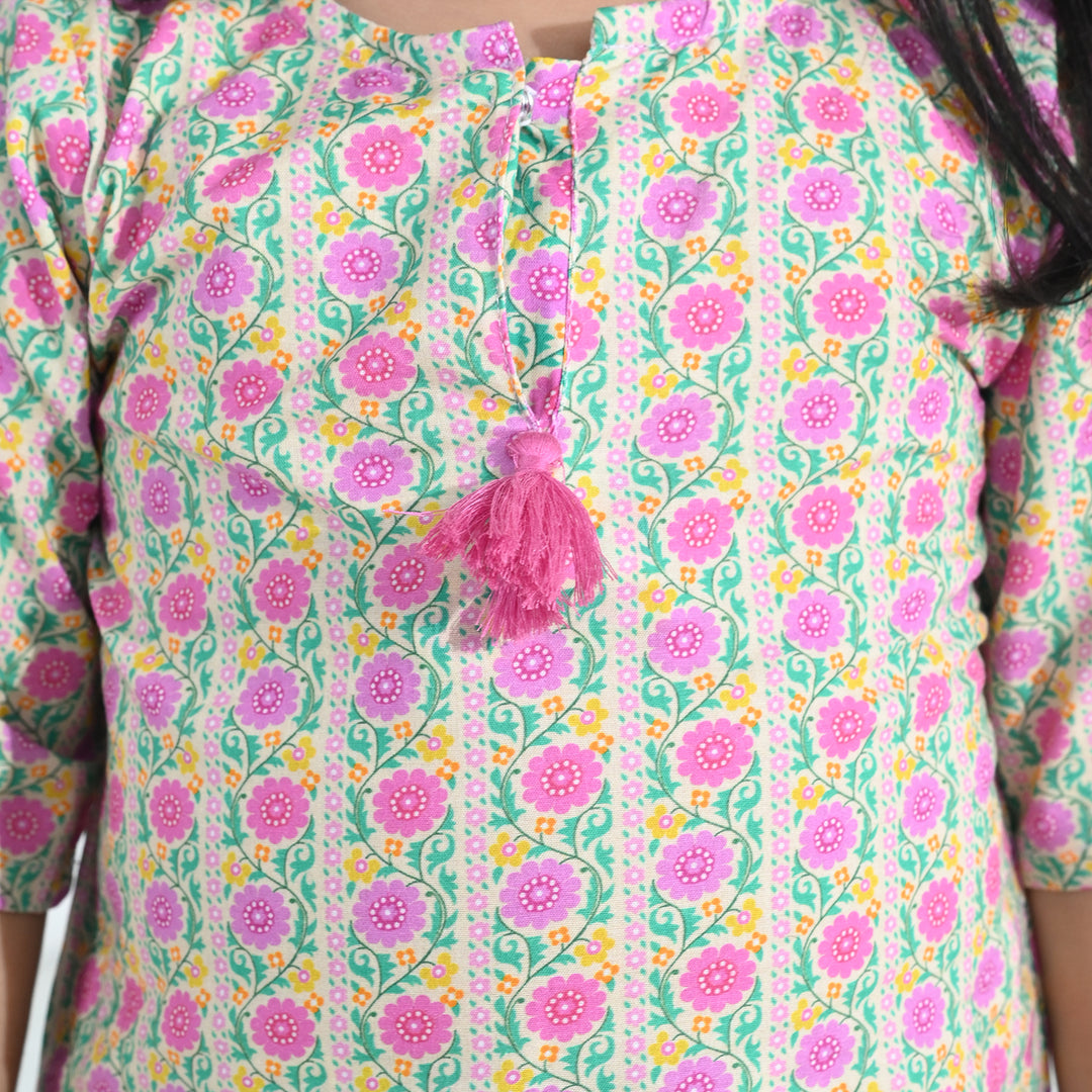 Infant Girls Cotton Printed 2-Piece Set (Rose) - Multi