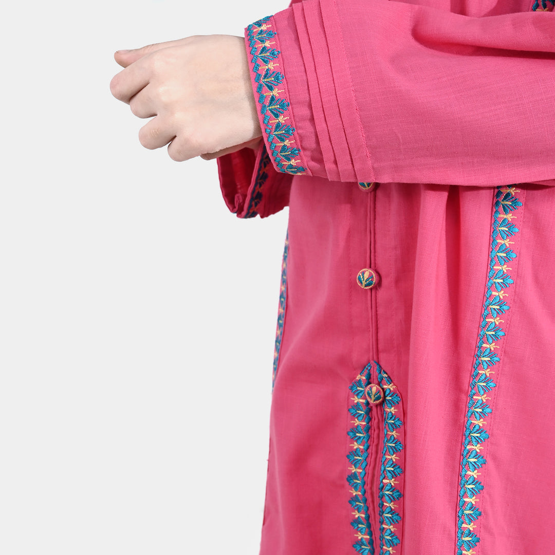Girls Cotton Slub Embroidered Kurti Sapno ki Rani - Rose Pink