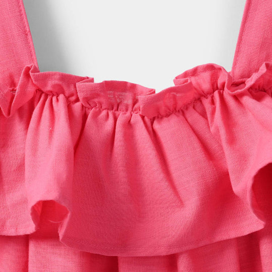 Infant Girls Cotton Slub Embroidered Kurti (Noor-E-Titli) - Rose Pink