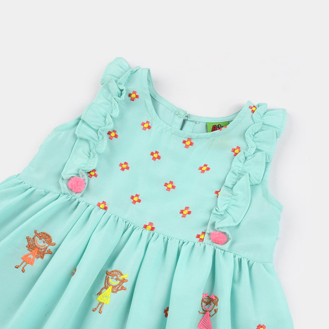 Infant Girls Poly Cambric Embroidered 2Pcs Suit (Pappu Doll) - Mint Green