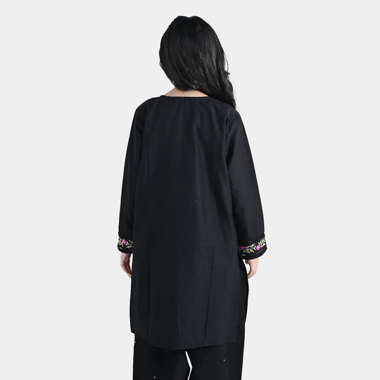 Girls Cotton Embroidered Kurti (Nargis) – Black