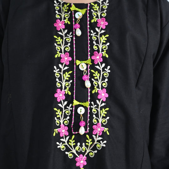 Girls Cotton Embroidered Kurti (Nargis) – Black