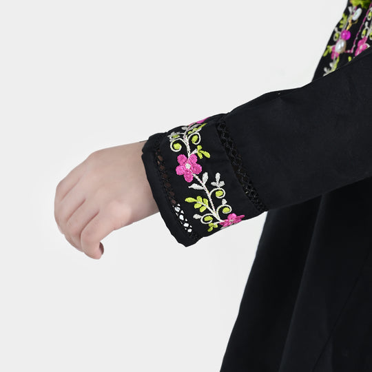 Girls Cotton Embroidered Kurti (Nargis) – Black