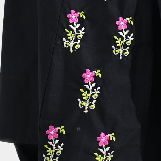 Girls Cotton Embroidered Kurti (Nargis) – Black