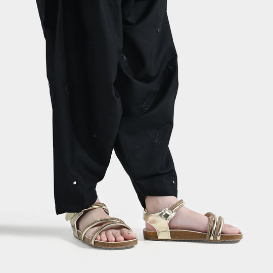 Girls Cotton Embroidered Shalwar (Booti) – Black