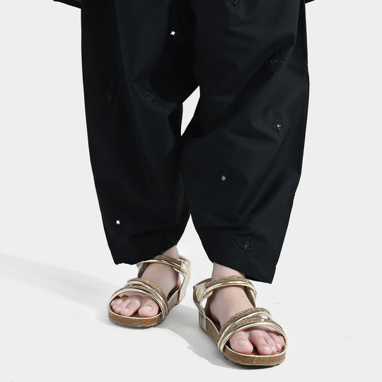 Girls Cotton Embroidered Shalwar (Booti) – Black