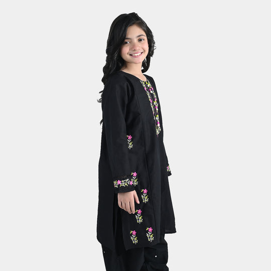 Girls Cotton Embroidered Kurti (Nargis) – Black