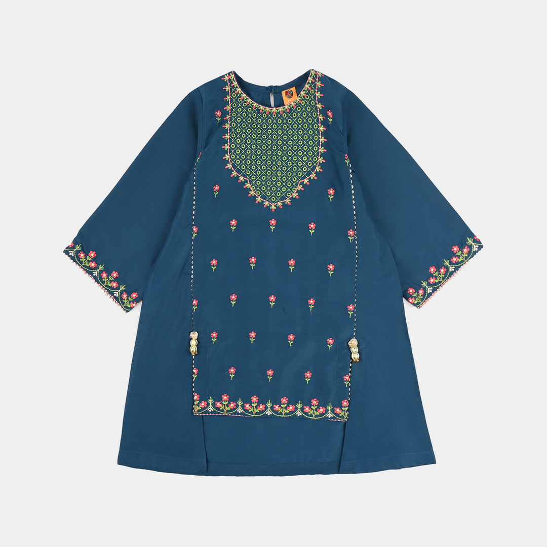 Girls Polyester Emb Kurti Gulnaar - Teal