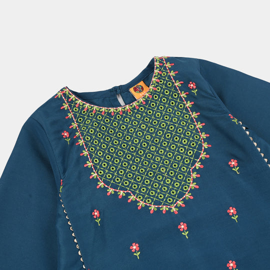 Girls Polyester Emb Kurti Gulnaar - Teal