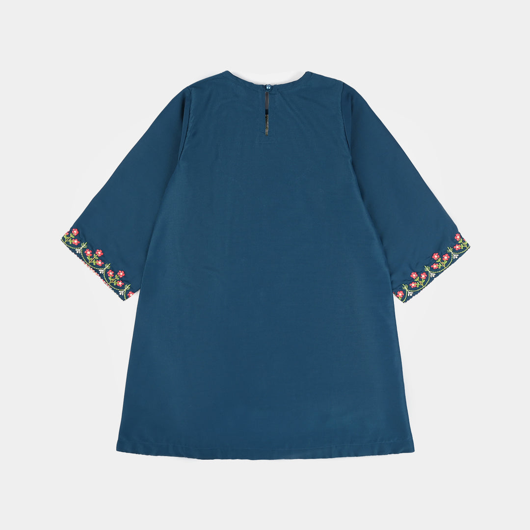 Girls Polyester Emb Kurti Gulnaar - Teal