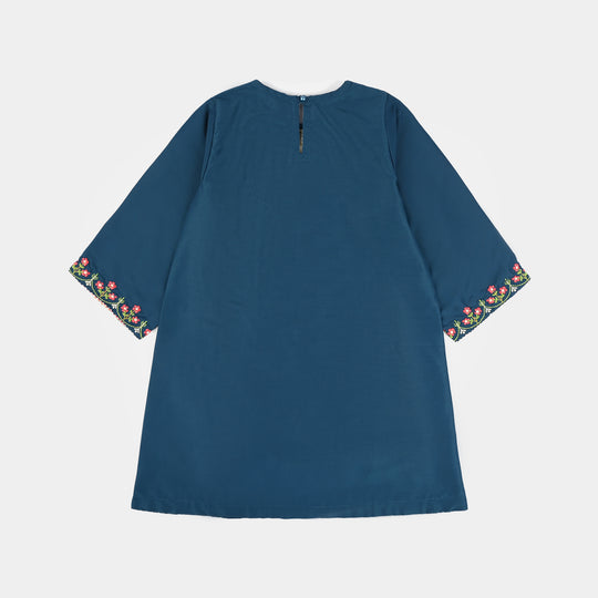 Girls Polyester Emb Kurti Gulnaar - Teal