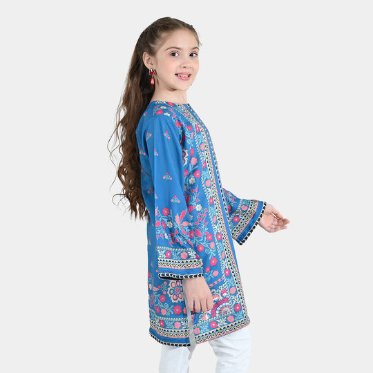 Girls Poly Lawn Printed Kurti (Mandala) – Blue