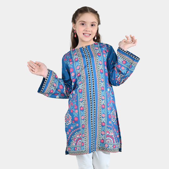 Girls Poly Lawn Printed Kurti (Mandala) – Blue