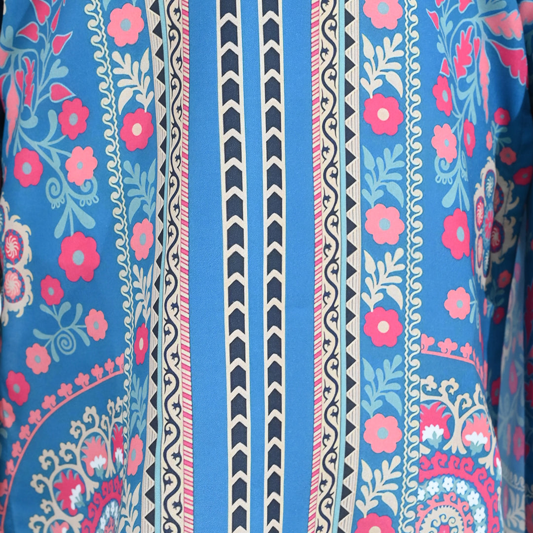 Girls Poly Lawn Printed Kurti (Mandala) – Blue