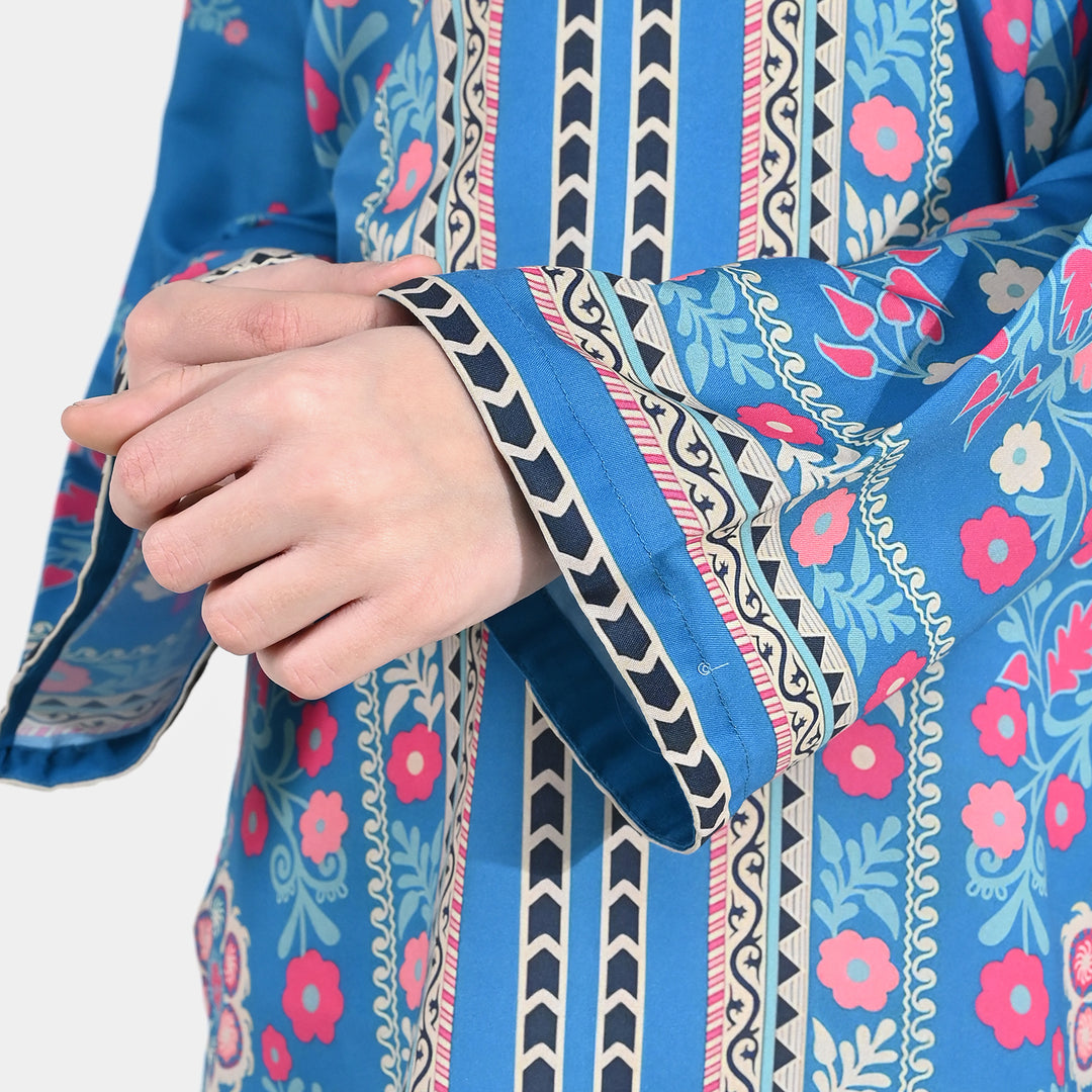 Girls Poly Lawn Printed Kurti (Mandala) – Blue