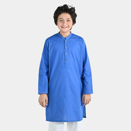 Boys Cotton Slub Basic Kurta - Blue