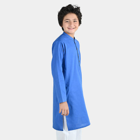 Boys Cotton Slub Basic Kurta - Blue