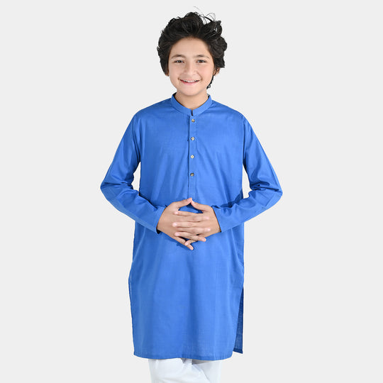 Boys Cotton Slub Basic Kurta - Blue