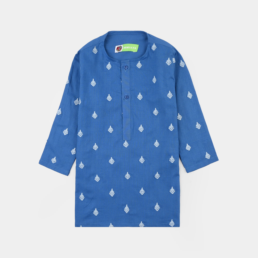 Infant Boys Cotton Slub Embroidered Kurta (Breeze) - Blue