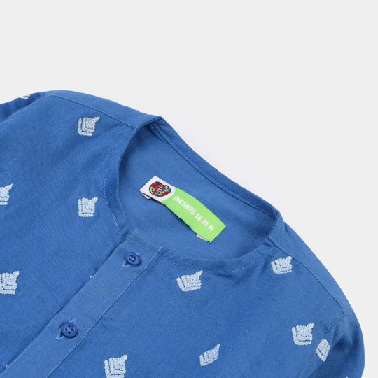 Infant Boys Cotton Slub Embroidered Kurta (Breeze) - Blue